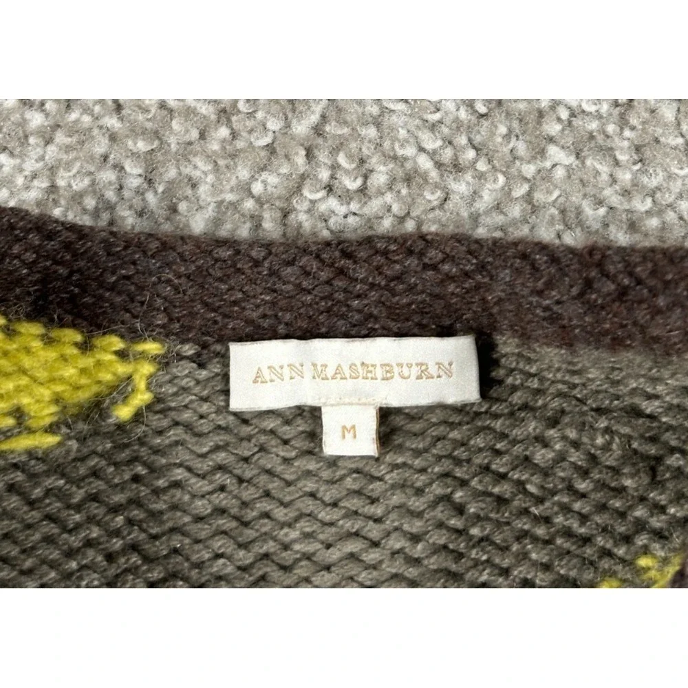 Ann Mashburn Sweater Womens Medium Brown Green Camo Wool Blend Chunky Knit - Picture 5 of 9